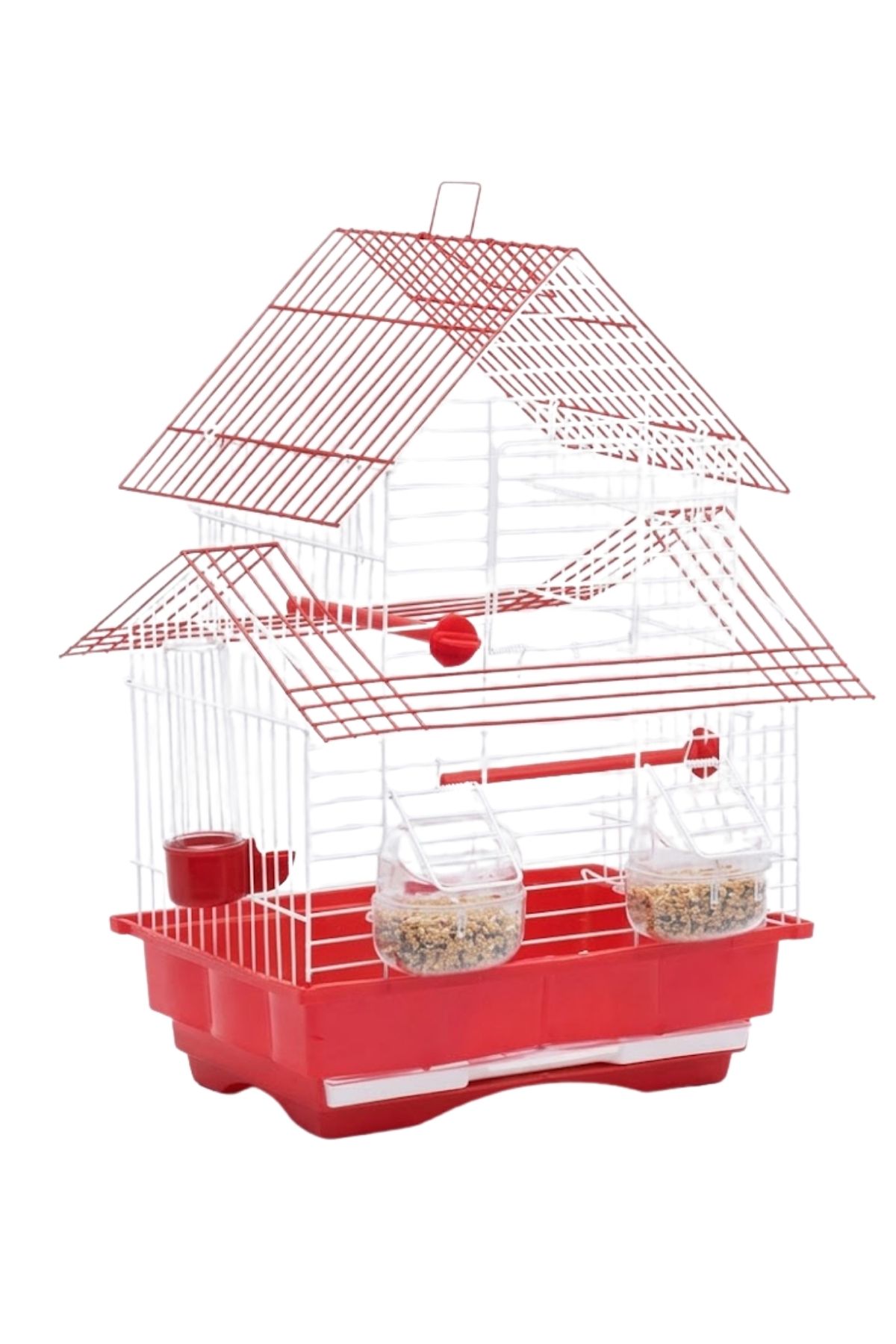 Çift Çatılı Villa Tipi Kuş Kafesi 45x23x30 cm sarı mavi kırmızı