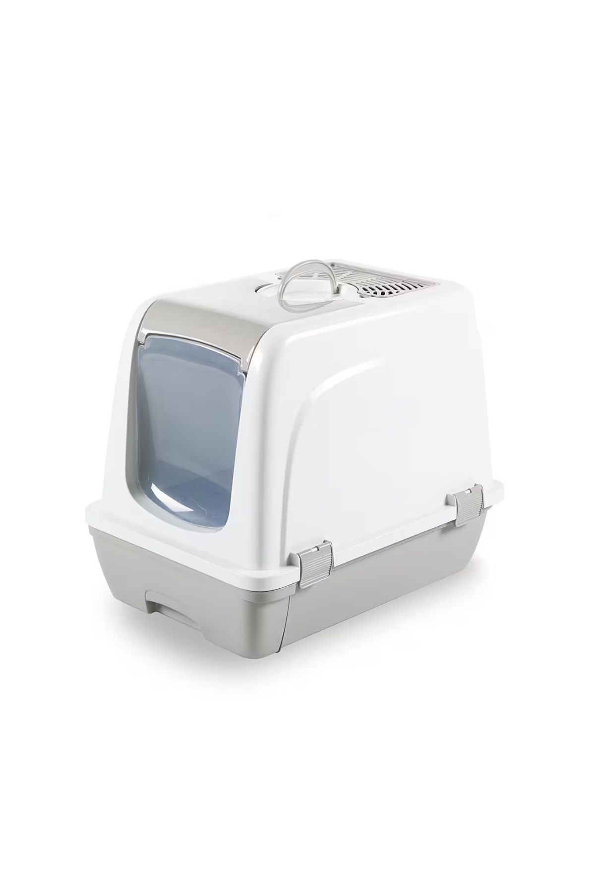 Kapalı Kedi Tuvaleti ve Kum Kabı Küçük Boy Gri -Beyaz