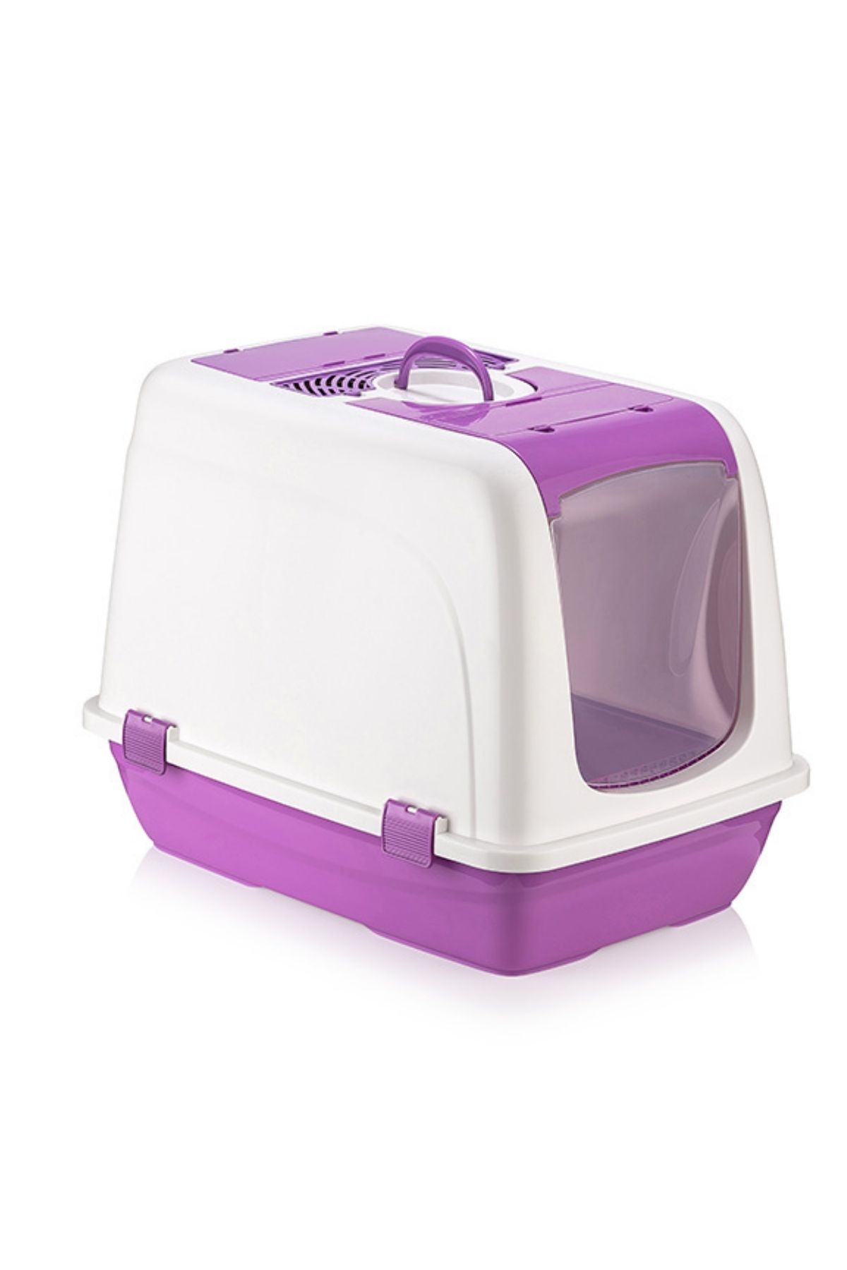 Kapalı Kedi Tuvaleti ve Kum Kabı Jumbo Boy Mor-Beyaz