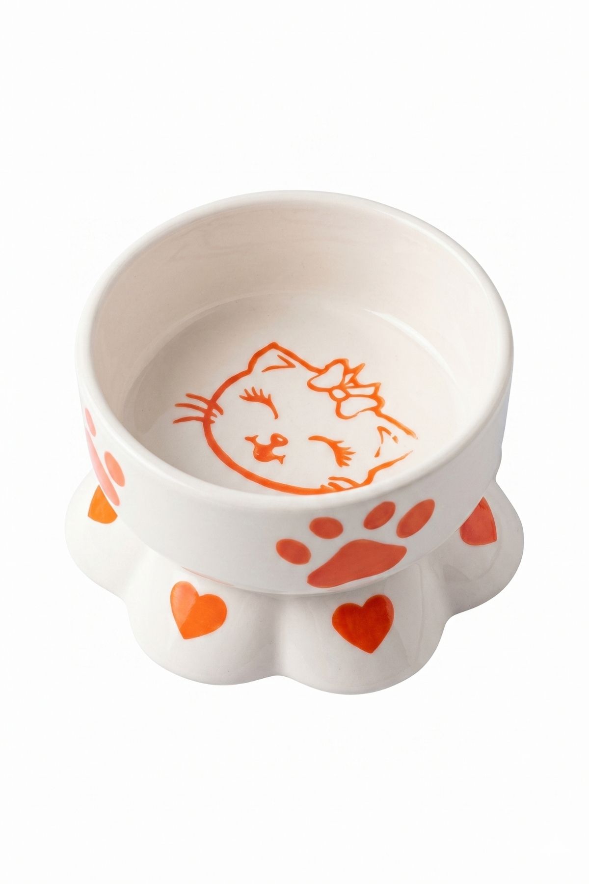 Papatya Ayaklı Seramik Mama ve Su Kabı Turuncu