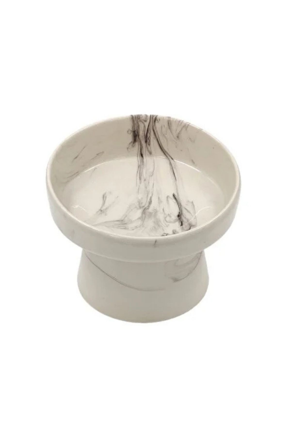 Mermer Desenli Yükseltilmiş Seramik Kedi Mama ve Su Kabı - Antrasit Geçişli