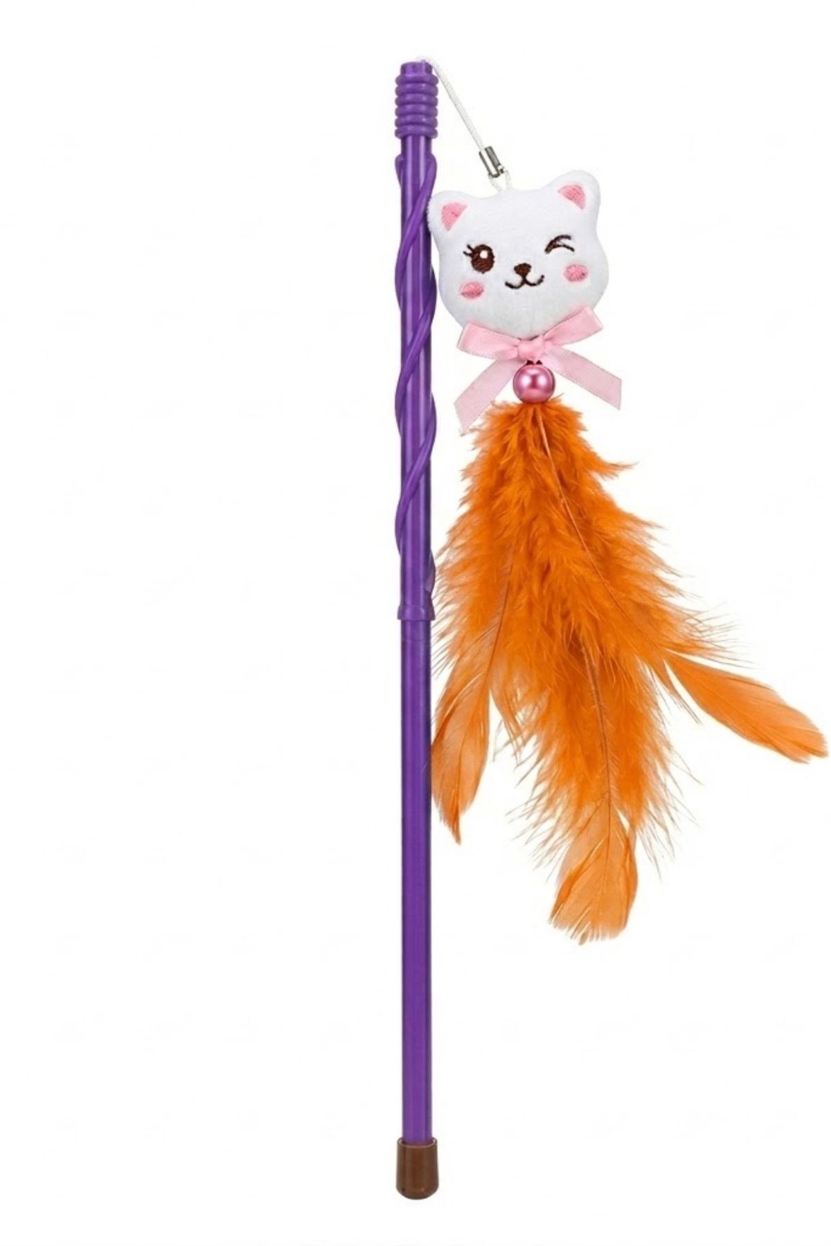 Peluş Figürlü ve Turuncu Tüylü Kedi Oyun Oltası