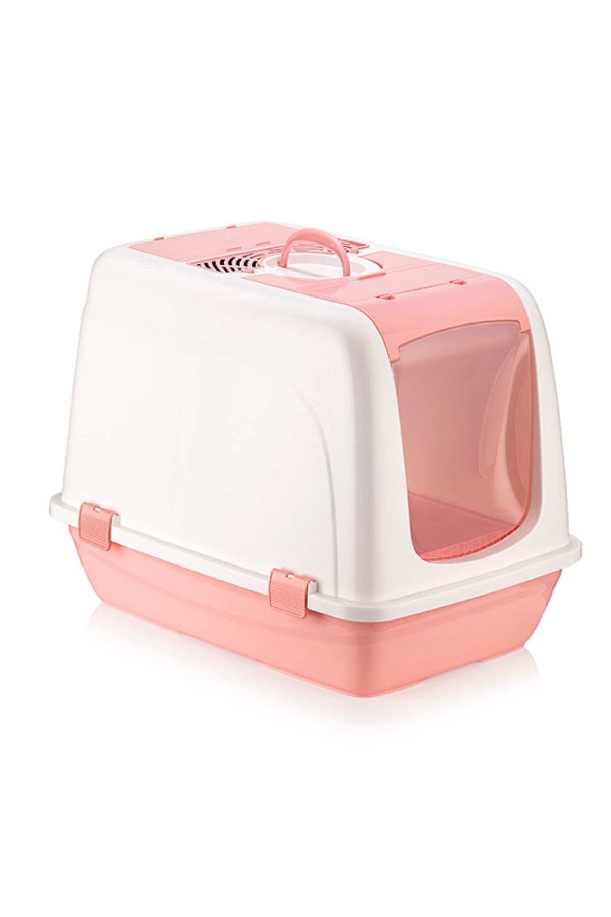 Kapalı Kedi Tuvaleti ve Kum Kabı Jumbo Boy (Pembe-Beyaz