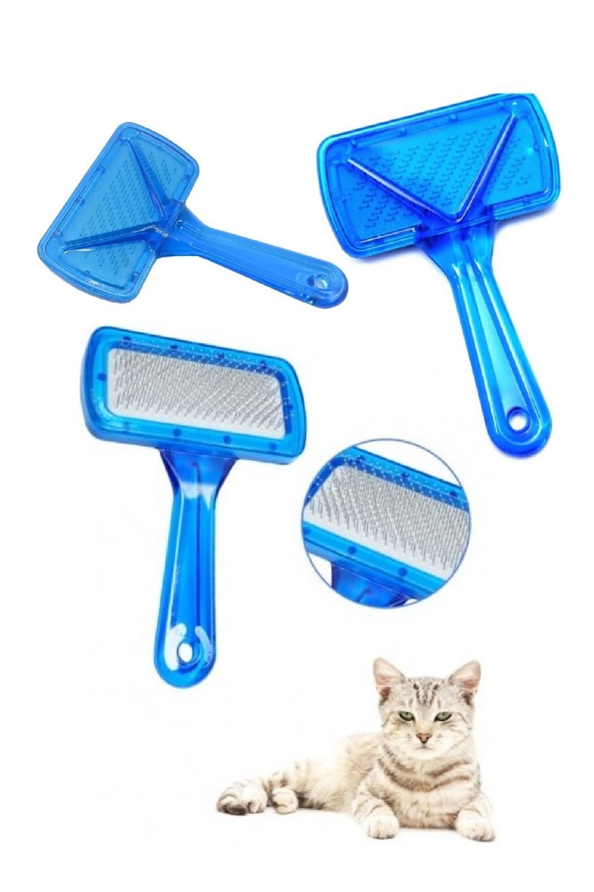 Şeffaf Telli Evcil Hayvan Tarama Fırçası Mavi