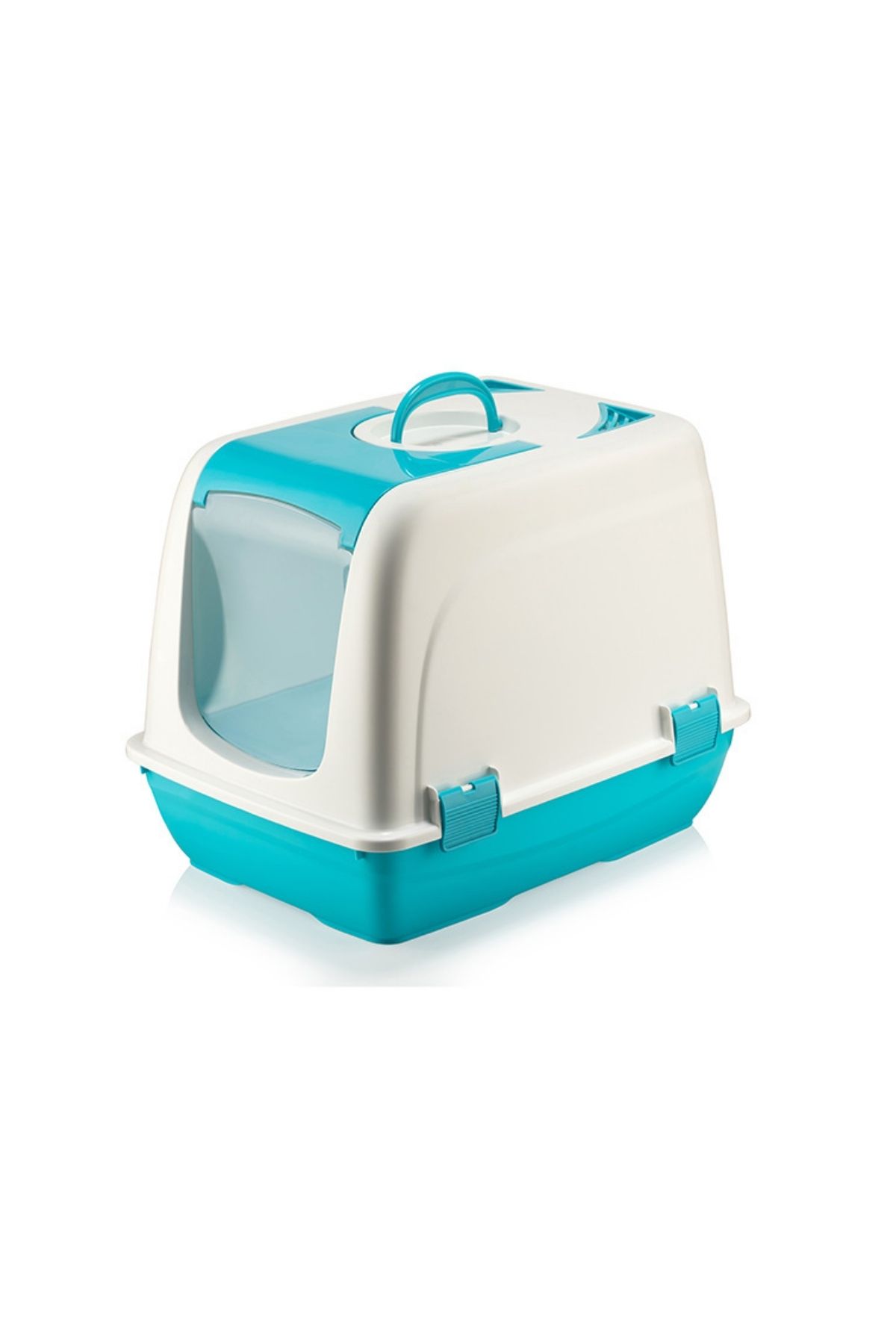 Kapalı Kedi Tuvaleti ve Kum Kabı Küçük Boy Turkuaz -Beyaz