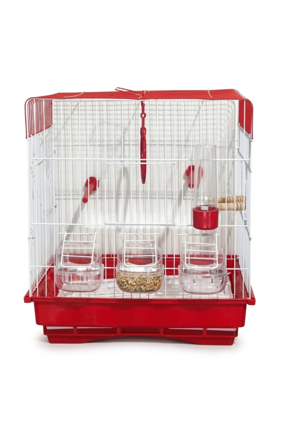 Muhabbet Kuşu ve Kanarya İçin Geniş Ön Cepheli Kırmızı Kare Kafes