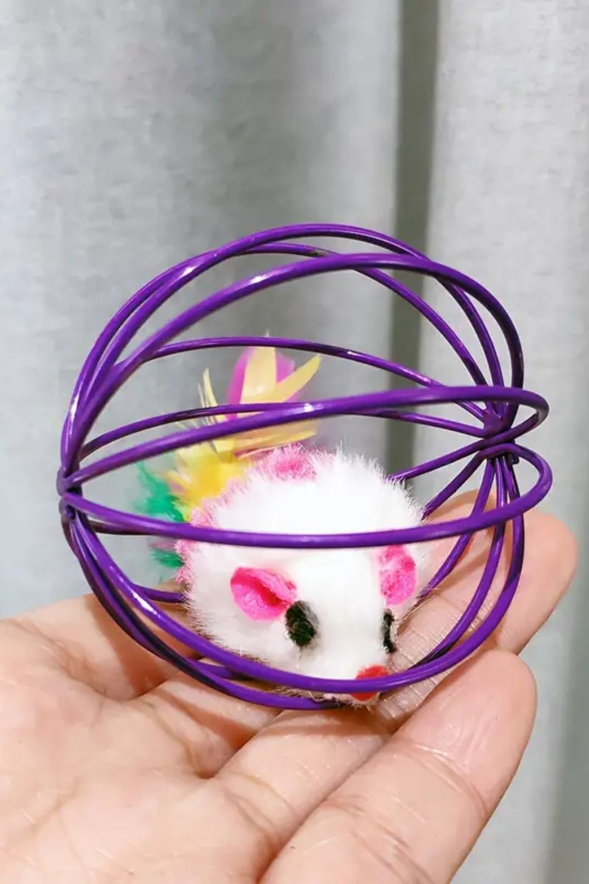 Tel Kafesli İnteraktif Kedi Oyun Topu (Fareli ve Tüylü)