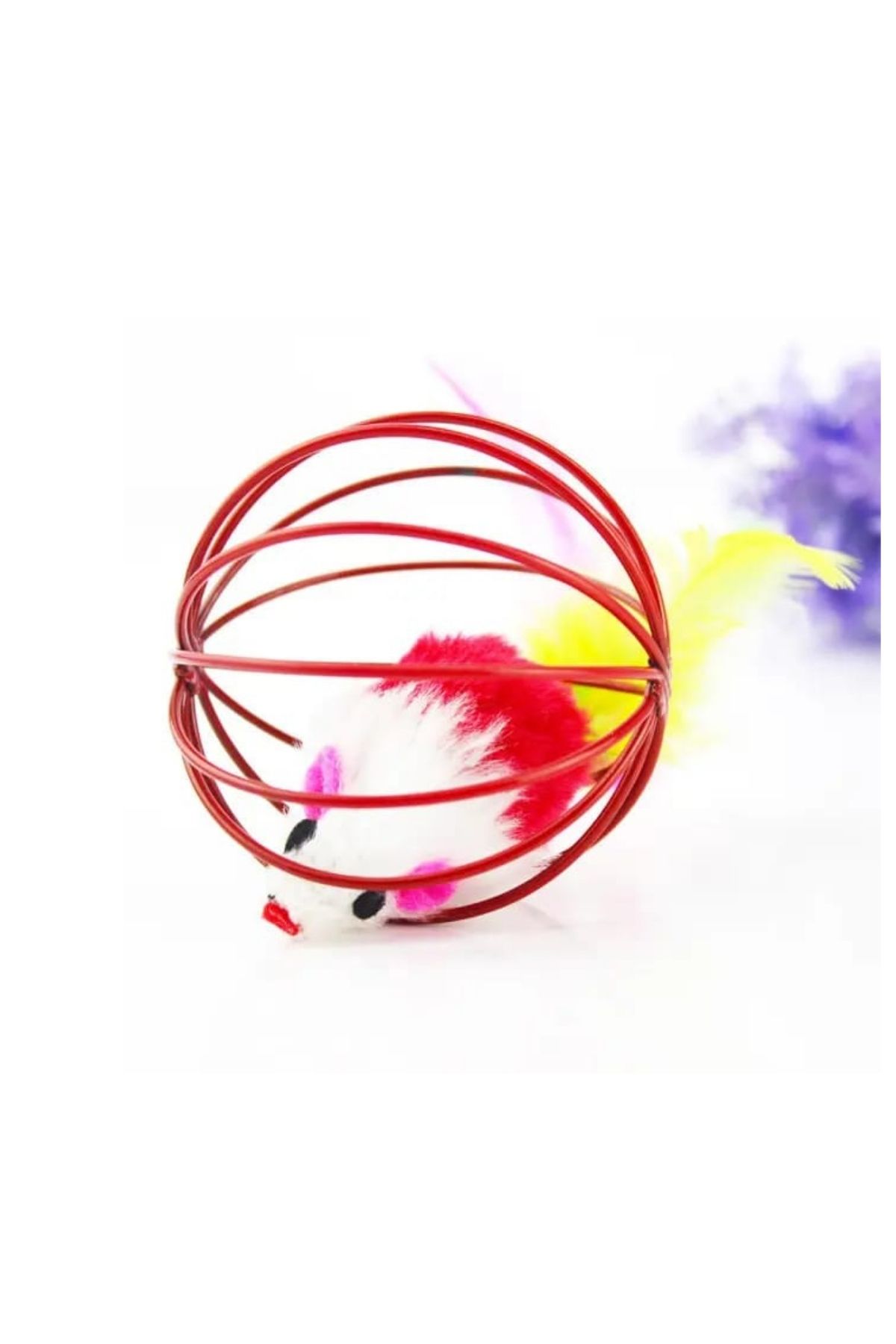 Tel Kafesli İnteraktif Kedi Oyun Topu (Fareli ve Tüylü)
