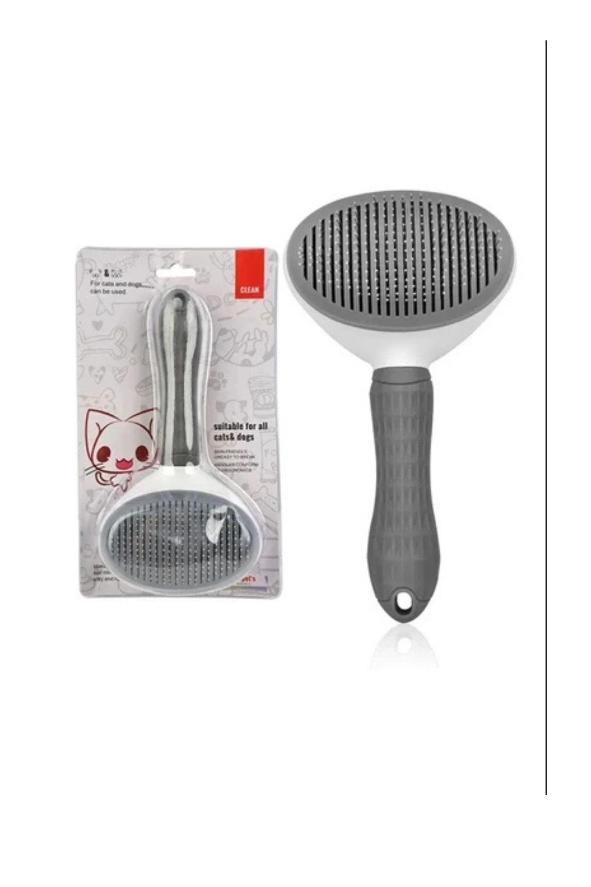 Pratik Temizleme Tuşlu Otomatik Kedi ve Köpek Tüy Bakım Fırçası - Gri