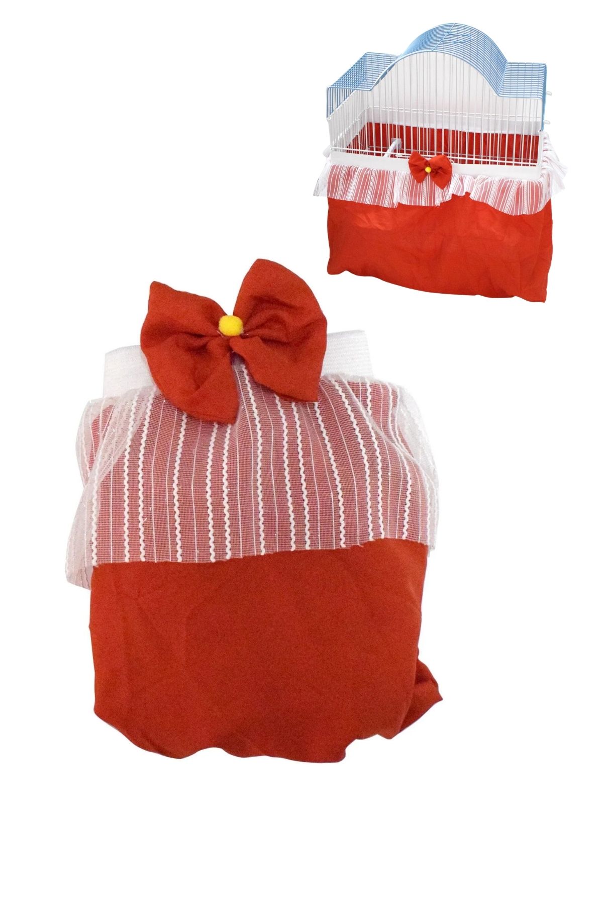 Lüks Kuş Kafesi Tülü Kırmızı S M L beden