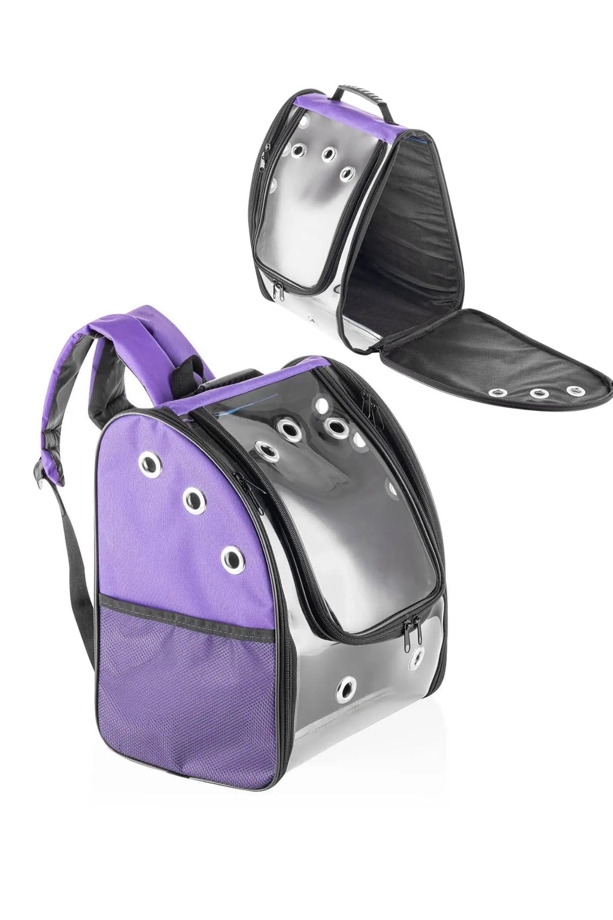 Tam Şeffaf Panoramik Astronot Kedi ve Köpek Taşıma Sırt Çantası - Mor