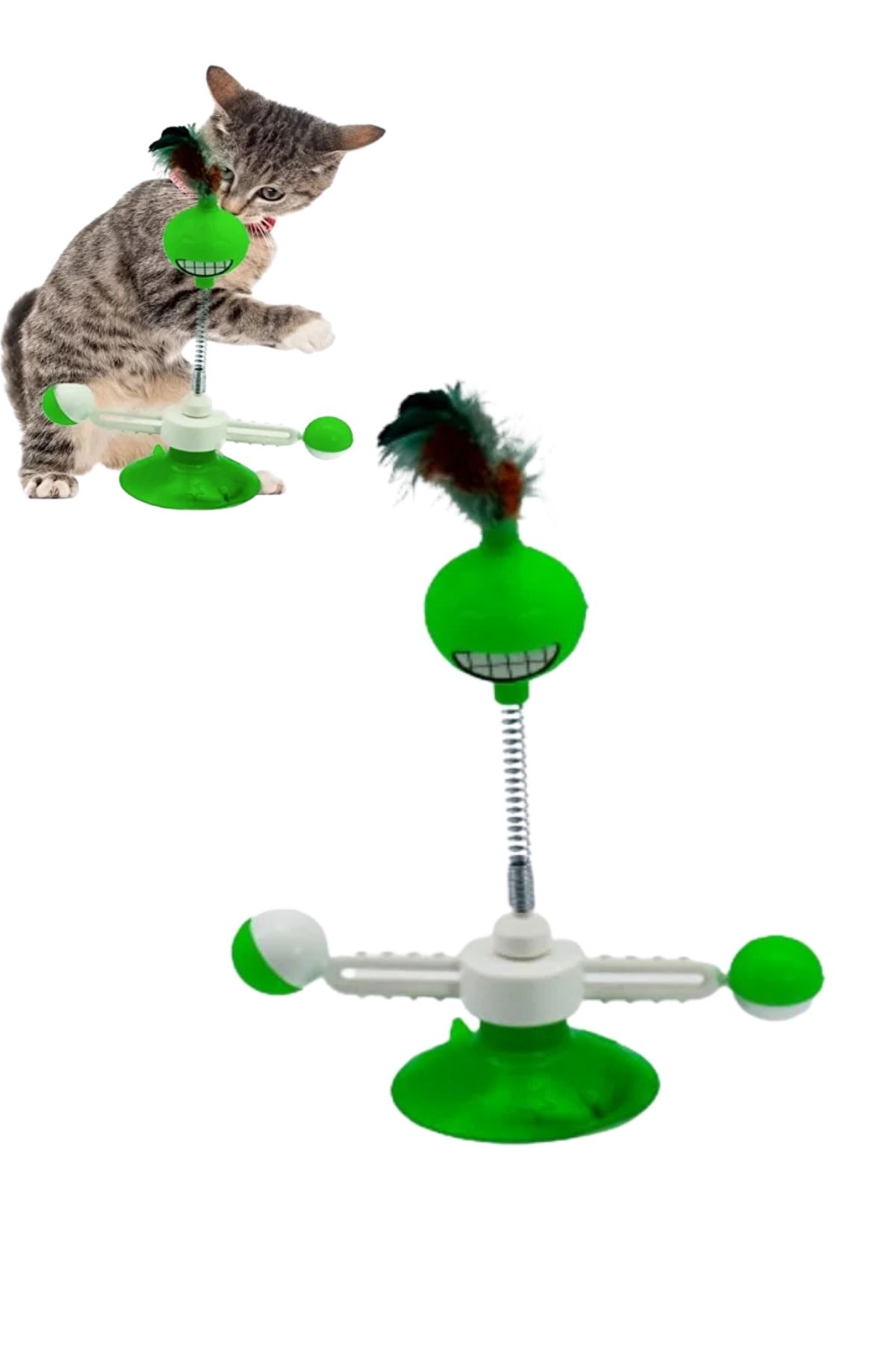 Vantuzlu Döner Hacı Yatmazlı Kedi Oyuncağı Yeşil