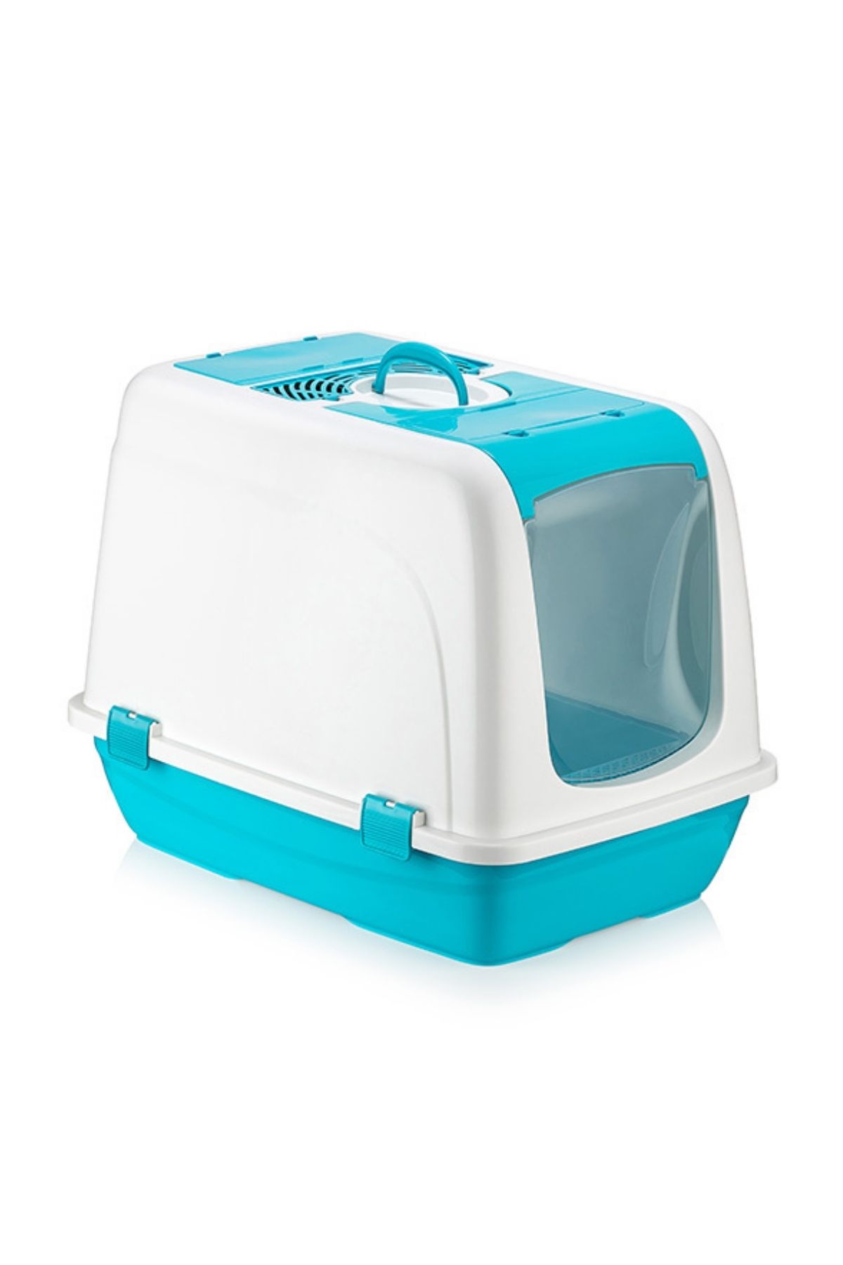 Kapalı Kedi Tuvaleti ve Kum Kabı Jumbo Boy Turkuaz-Beyaz