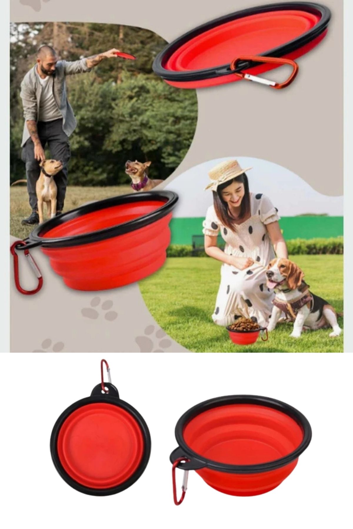 Katlanabilir Silikon Mama ve Su Kabı - Kırmızı