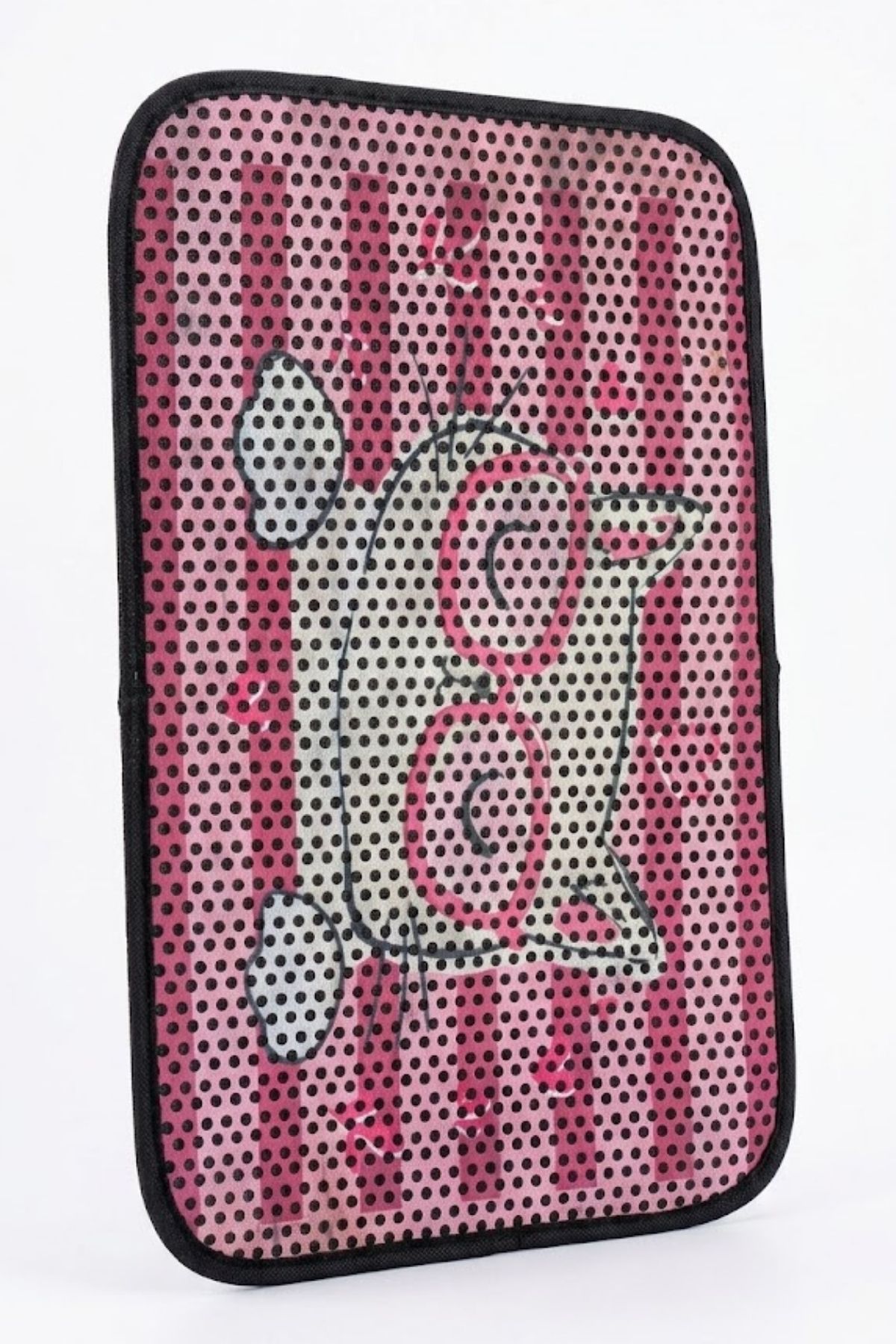 Kedi Tuvaleti Paspası Pembe Çizgili ve Gözlüklü Kedi Tasarımlı