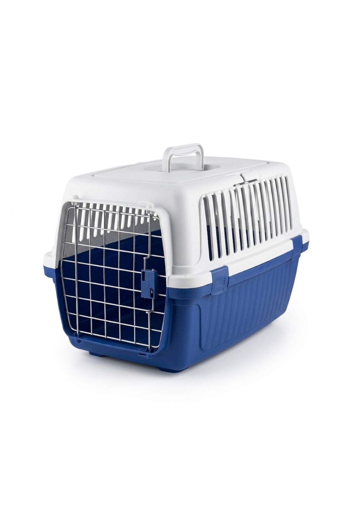 Taşınabilir Kedi ve Köpek Taşıma Çantası Orta Boy - Mavi/Beyaz