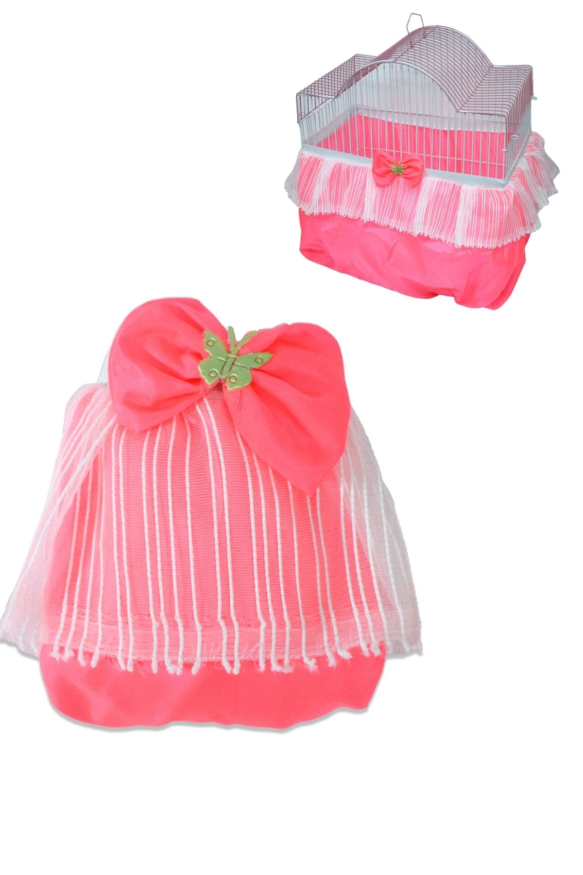 Lüks Kuş Kafesi Tülü Pembe S M L Beden