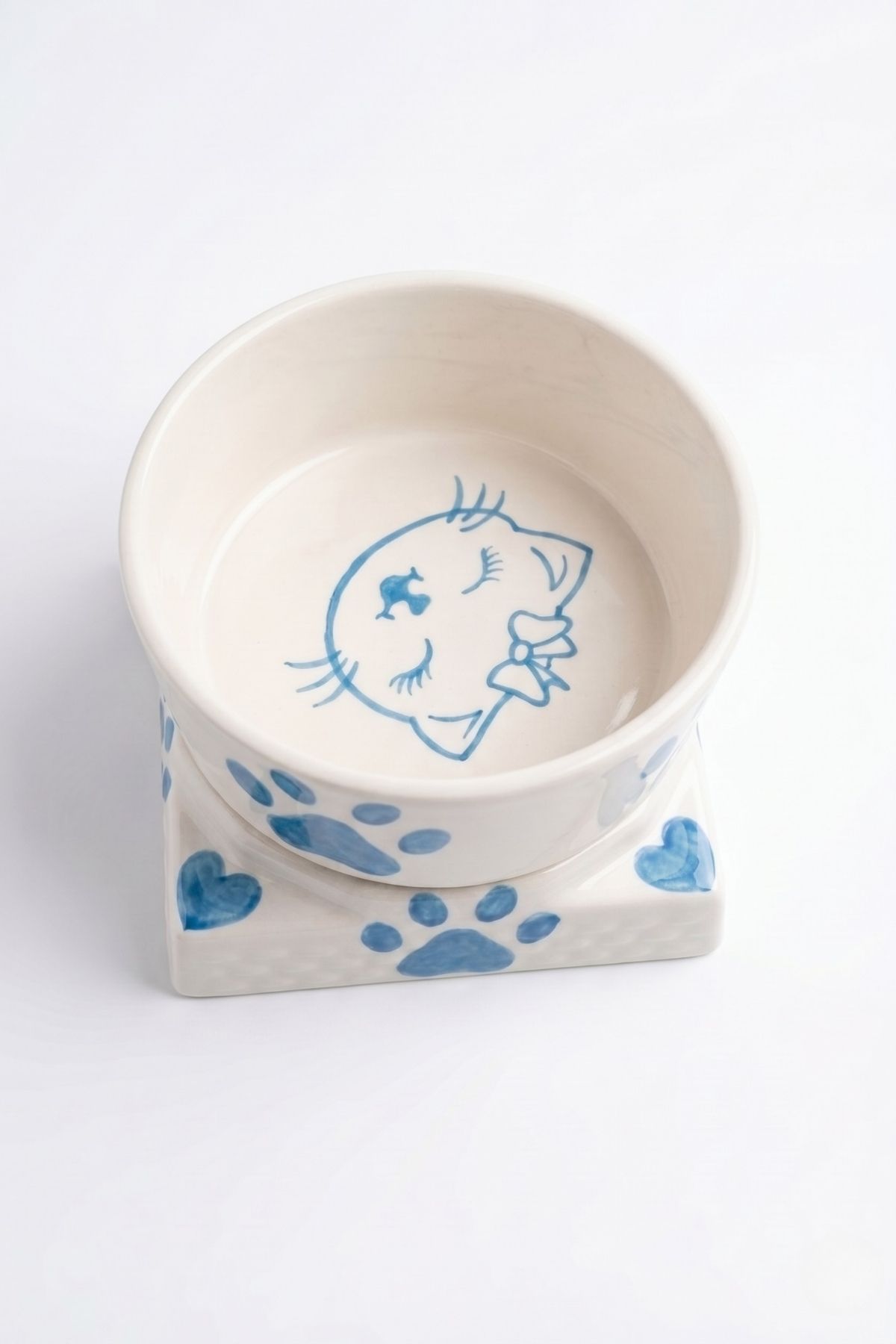 Kare Ayaklı Seramik Mama ve Su Kabı Mavi